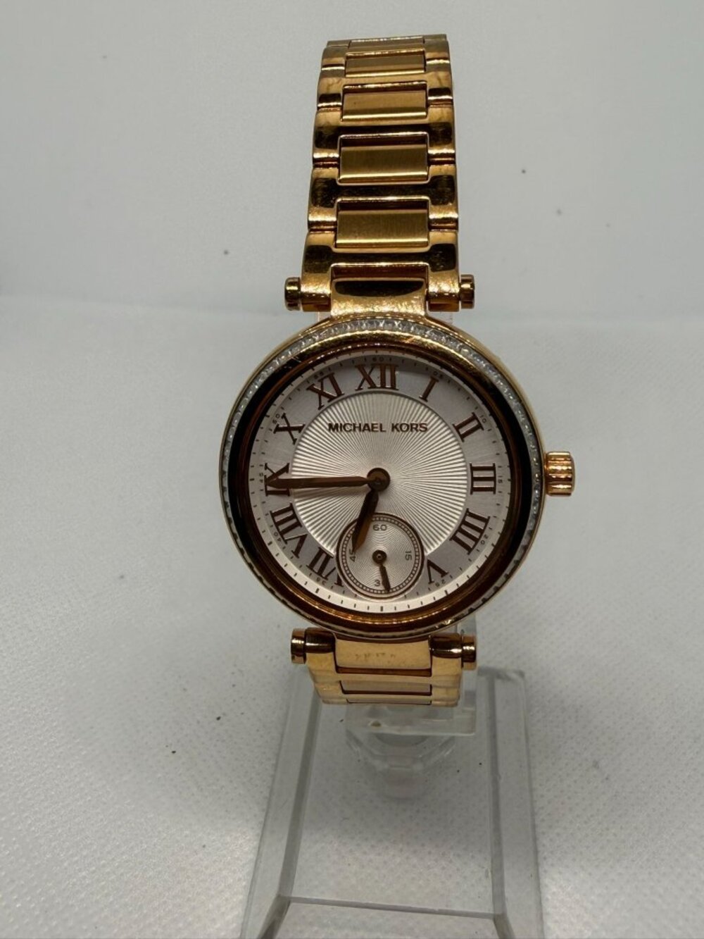 Michael Kors Skylar MK5971 Women Gold Baguette Crystal Roman Numeral 33MM Watch